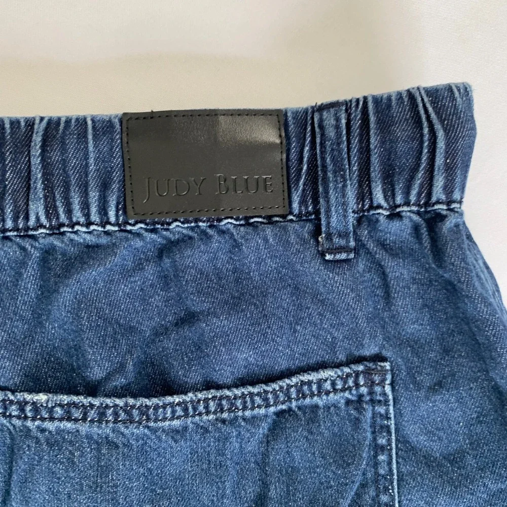 Judy Denim Shorts Women 2XL Baggy Blue Dark Wash Drawstring Cotton Hemp Boho